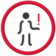 Icon of person holding a red exclamation mark representing a human rights problem
